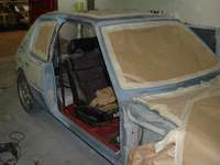My car in the spraybooth, msked up ready for painting