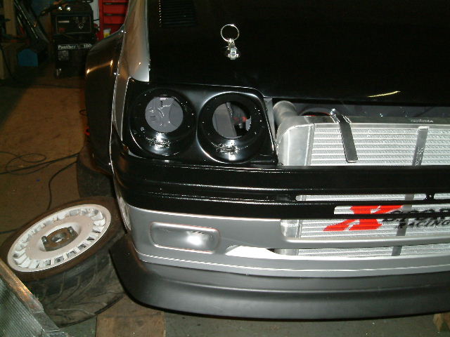 New lights and intercooler logo, bonnet pins fitted